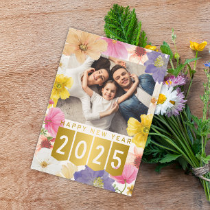 Colourful Unique Floral Happy New Year Card