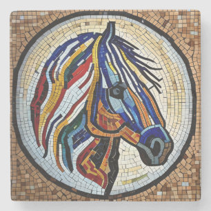 Colourful Unique Horse Faux Mosaic Art Stone Coaster