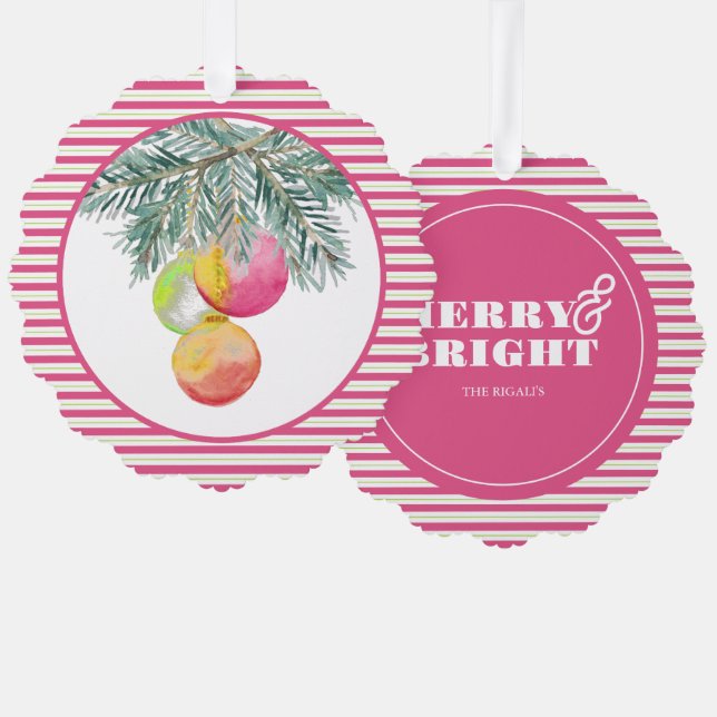 Colourful Unique Pink Christmas Ornament Card (Front/Back)