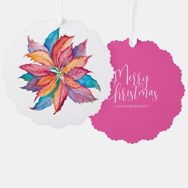 Colourful Unique Poinsettia Christmas Ornament Card (Front/Back)