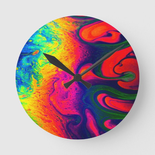 Colourful Unique Rainbow Swirl PERSONALIZE IT Round Clock (Front)