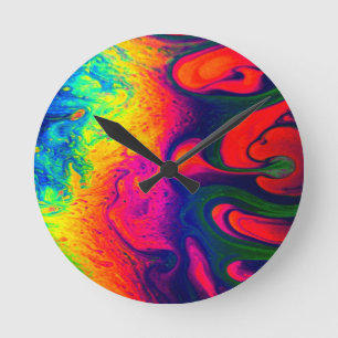Colourful Unique Rainbow Swirl PERSONALIZE IT Round Clock