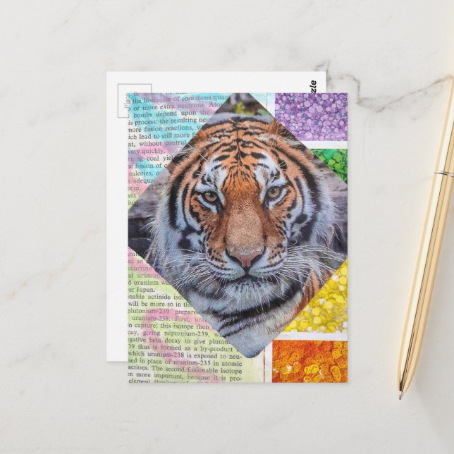 Colourful Unique Tiger Collage Postcard (Front/Back In Situ)