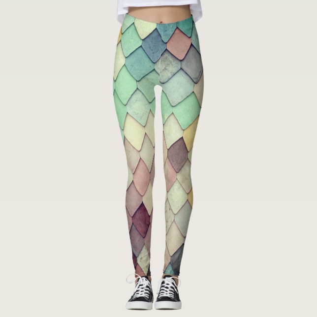 Colourful Unique Tiles Texture Pattern Leggings (Front)