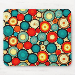 Colourful, unique, trendy, retro circle pattern mouse pad