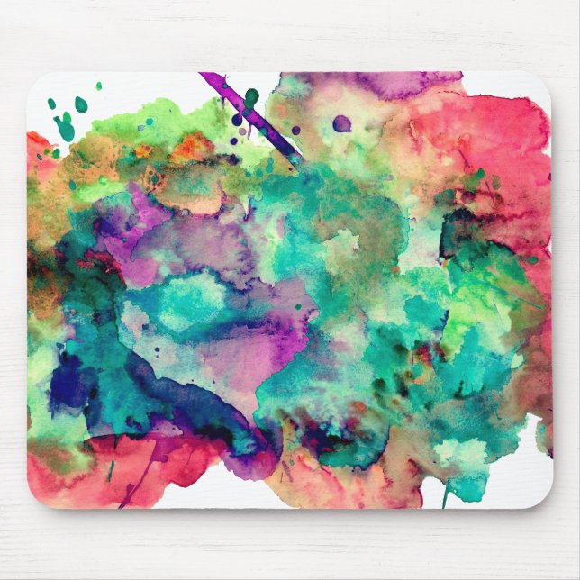 Colourful, Unique Watercolor Paint Splashes Mouse Pad (Front)