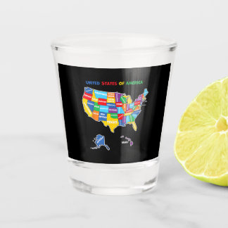 Colourful United states of America Map with states Shot Glass