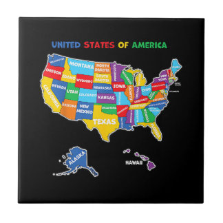 Colourful United states of America Map with states Tile