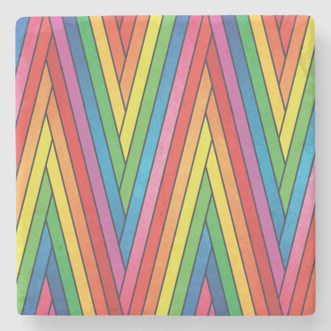 Colourful Up and Down Zig-Zag Stripes Stone Coaster (Front)