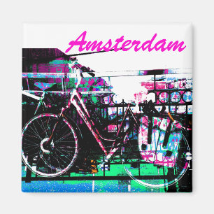 Colourful urban bike collage - Amsterdam series Magnet