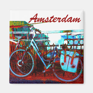 Colourful urban bike collage - Amsterdam series Magnet