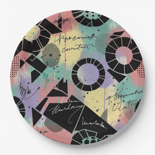 Colourful Urban Graffiti Pattern (10) Paper Plate (Front)