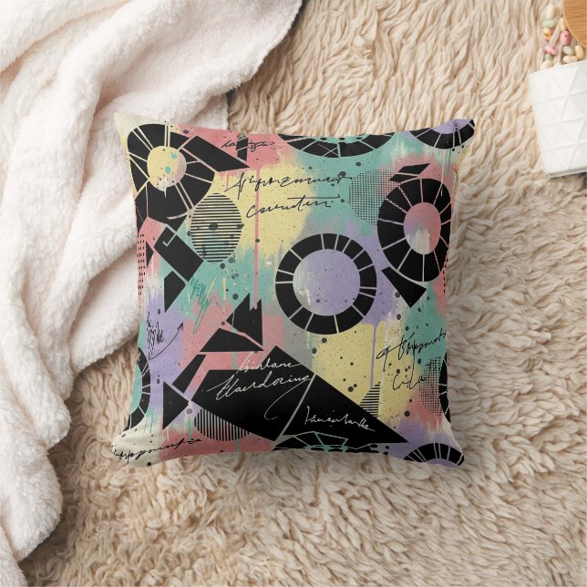 Colourful Urban Graffiti Pattern (10) Throw Pillow (Blanket)