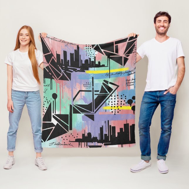Colourful Urban Graffiti Pattern (11) Fleece Blanket (In Situ)