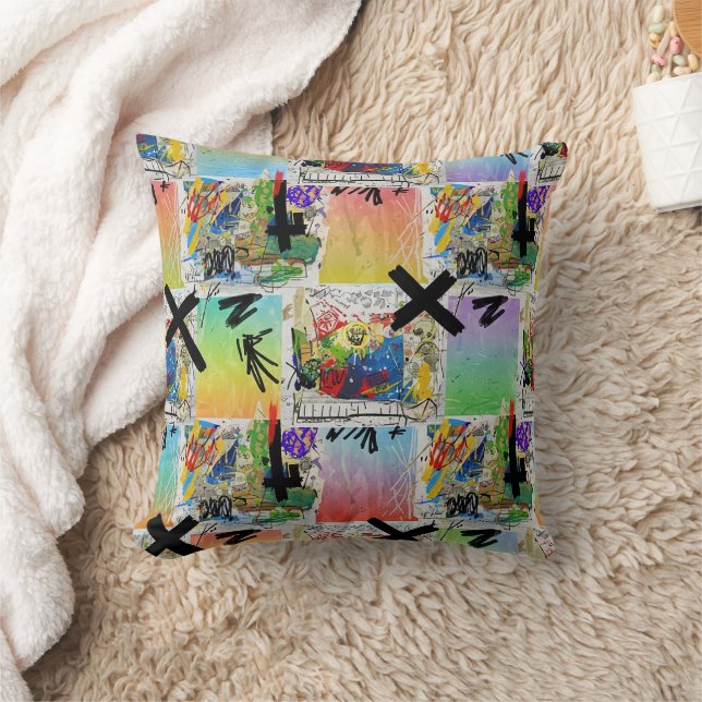 Colourful Urban Graffiti Pattern (14) Throw Pillow (Blanket)
