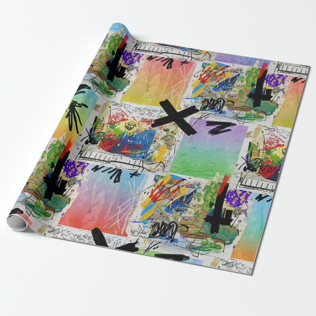 Colourful Urban Graffiti Pattern (14) Wrapping Paper (Unrolled)