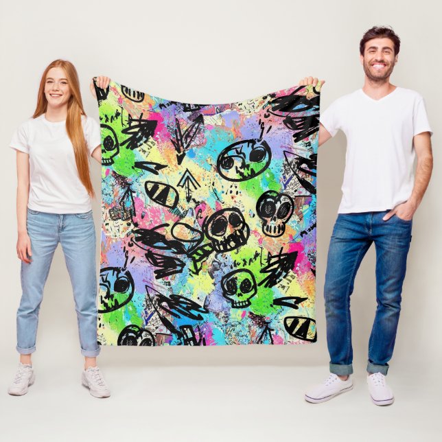 Colourful Urban Graffiti Pattern (1) Fleece Blanket (In Situ)