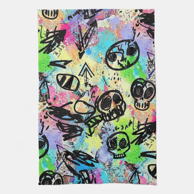 Colourful Urban Graffiti Pattern (1) Kitchen Towel (Vertical)