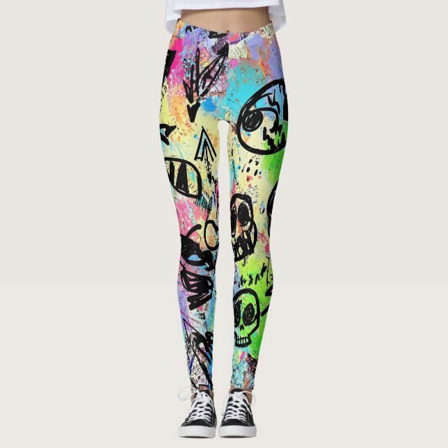 Colourful Urban Graffiti Pattern (1) Leggings (Front)