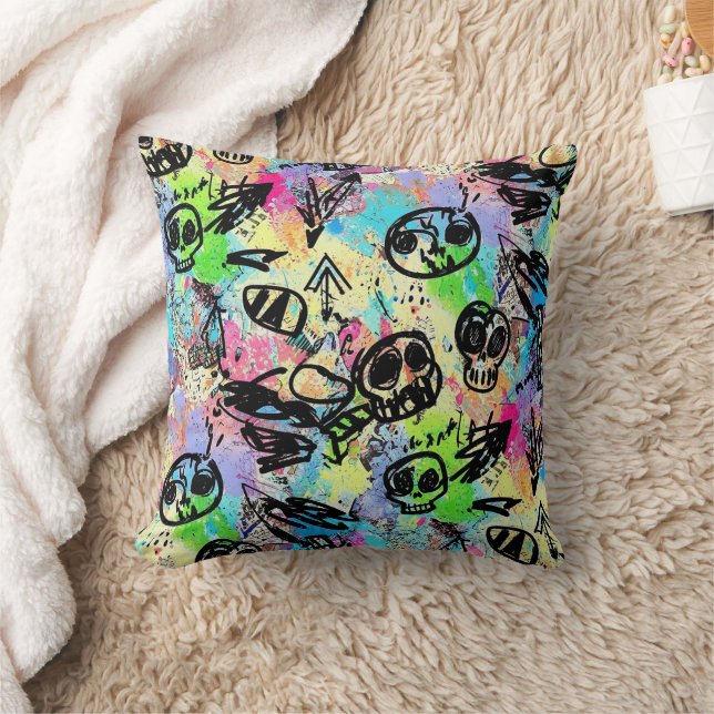 Colourful Urban Graffiti Pattern (1) Throw Pillow (Blanket)