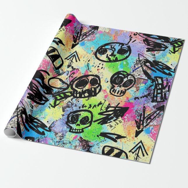 Colourful Urban Graffiti Pattern (1) Wrapping Paper (Unrolled)
