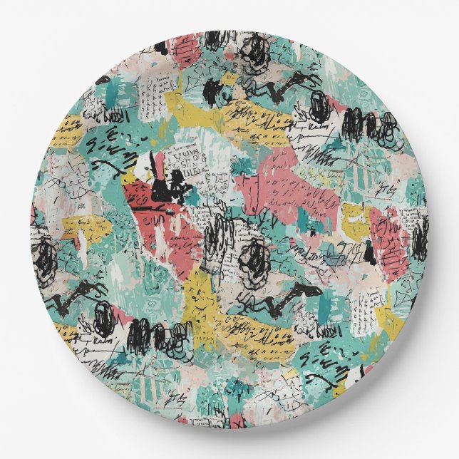 Colourful Urban Graffiti Pattern (2) Paper Plate (Front)