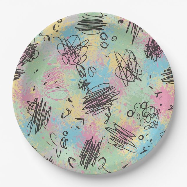 Colourful Urban Graffiti Pattern (4) Paper Plate (Front)