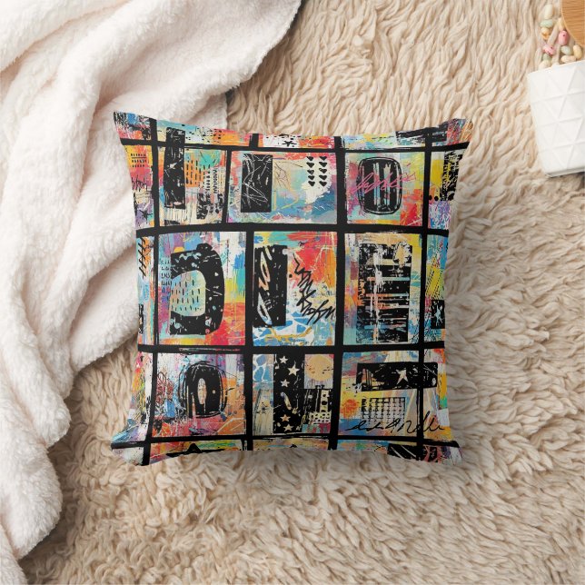 Colourful Urban Graffiti Pattern (5) Throw Pillow (Blanket)