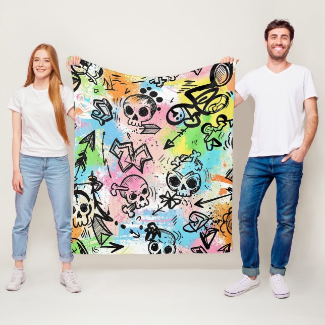 Colourful Urban Graffiti Pattern (6) Fleece Blanket (In Situ)