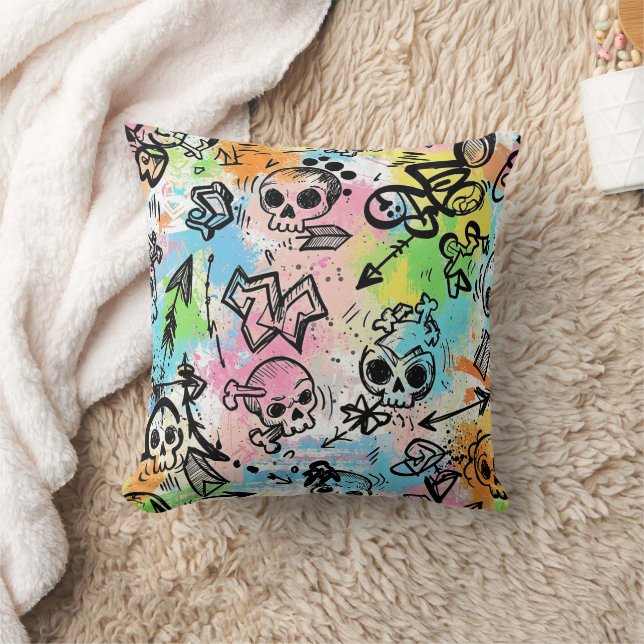 Colourful Urban Graffiti Pattern (6) Throw Pillow (Blanket)