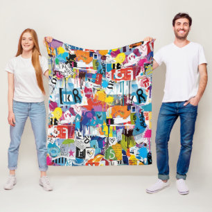 Colourful Urban Graffiti Pattern (8) Fleece Blanket