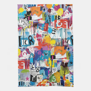 Colourful Urban Graffiti Pattern (8) Kitchen Towel
