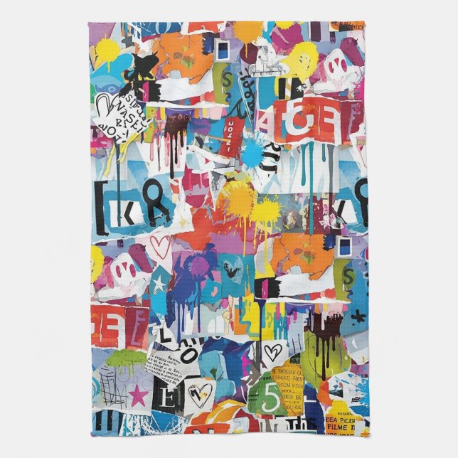 Colourful Urban Graffiti Pattern (8) Kitchen Towel (Vertical)