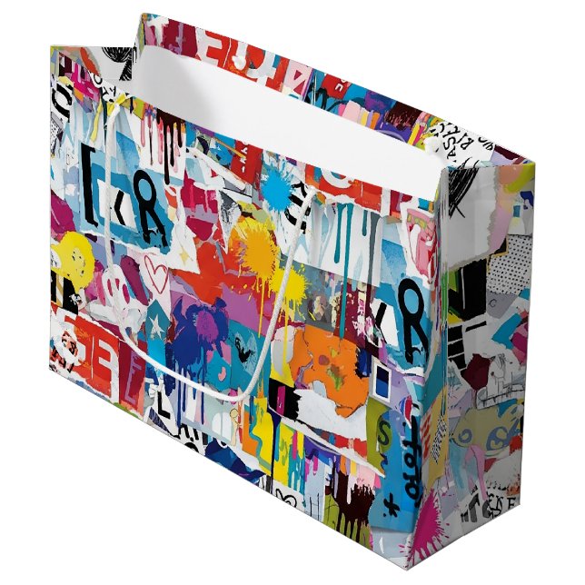 Colourful Urban Graffiti Pattern (8) Large Gift Bag (Front Angled)
