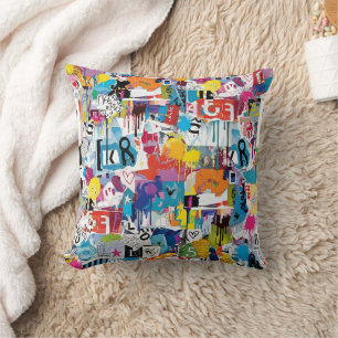 Colourful Urban Graffiti Pattern (8) Throw Pillow