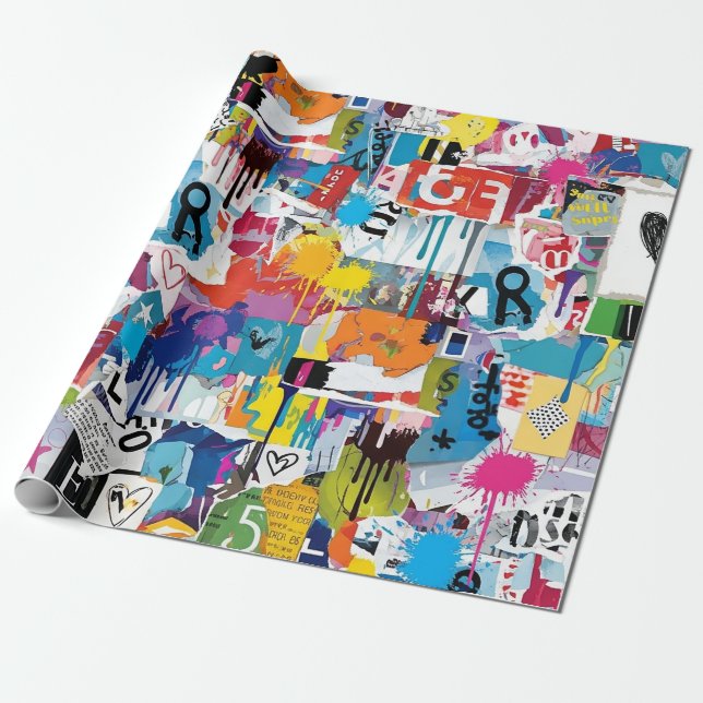 Colourful Urban Graffiti Pattern (8) Wrapping Paper (Unrolled)