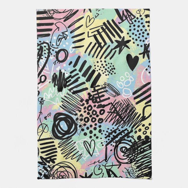 Colourful Urban Graffiti Pattern (9) Kitchen Towel (Vertical)