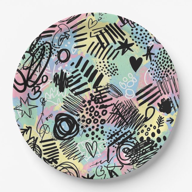 Colourful Urban Graffiti Pattern (9) Paper Plate (Front)