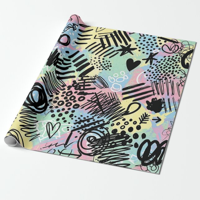 Colourful Urban Graffiti Pattern (9) Wrapping Paper (Unrolled)