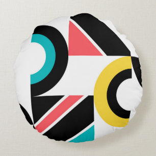 Colourful, urban, trendy, modern geometric art round pillow