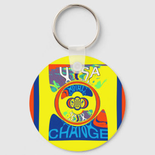 Colourful USA Change: A Festive Design Keychain