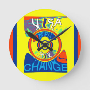 Colourful USA Change: A Festive Design Round Clock
