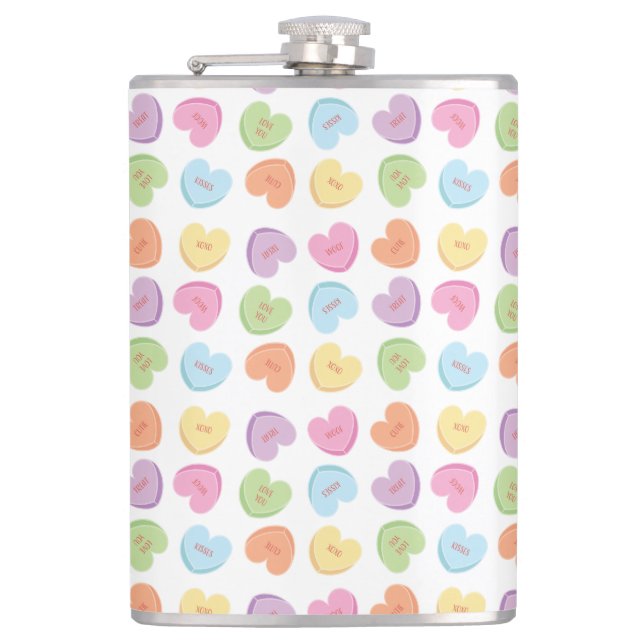 Colourful Valentine Candy Hearts  Paper Coaster Mu Hip Flask (Front)
