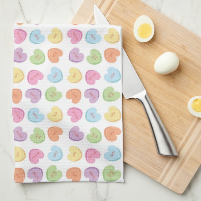 Colourful Valentine Candy Hearts  Placemat Holiday Kitchen Towel (Quarter Fold)