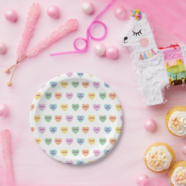 Colourful Valentine Conversation Hearts Paper Plate (Party)
