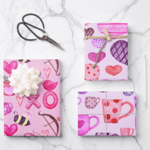 Colourful Valentine's Day Collage Pink & Purple  Wrapping Paper Sheet