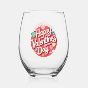Colourful Valentine's day heart Stemless Wine Glass