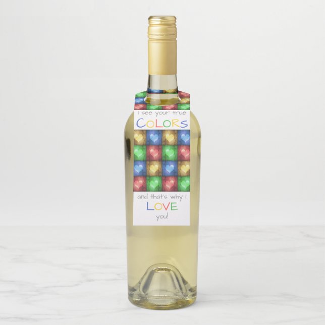 Colourful Valentine's Day Rustic Hearts Bottle Tag (On Bottle)