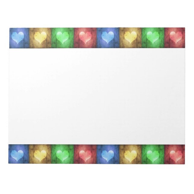 Colourful Valentine's Day Rustic Hearts Notepad (Front)