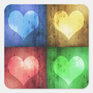 Colourful Valentine's Day Rustic Hearts Square Sticker